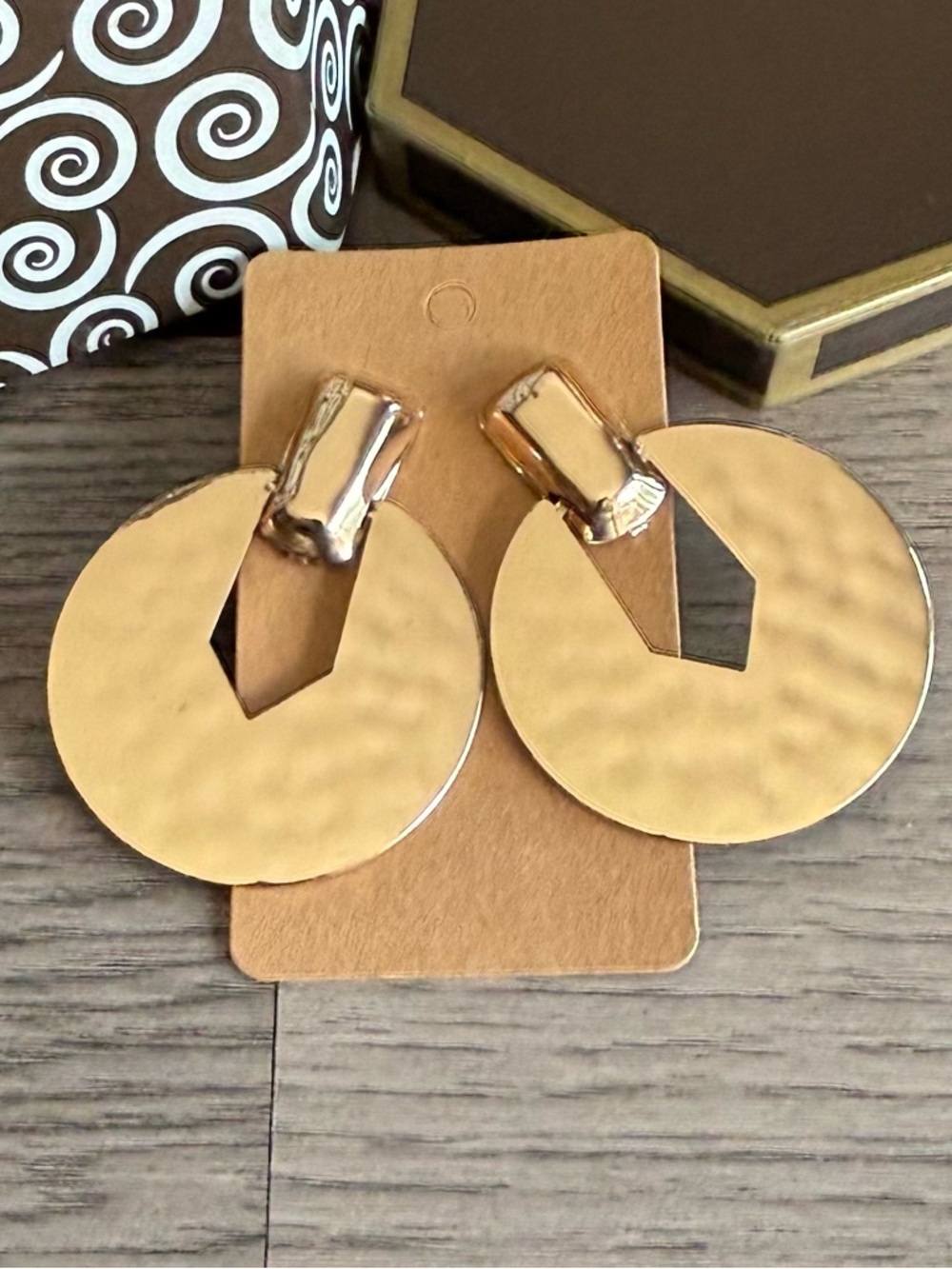 Hammered Gold Circle Drop Earrings